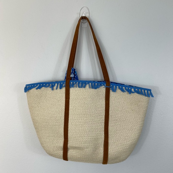 Women’s Beach Tote Bag Basketweave Tropical NEW - Picture 2 of 11